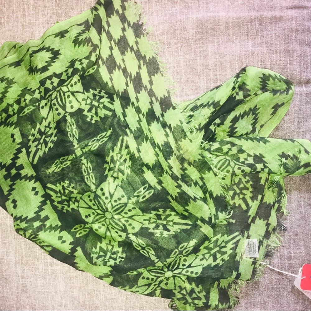 PASHMA ARTE GREEN/BLK CASHMERE/SILK 6’ PASHMINA